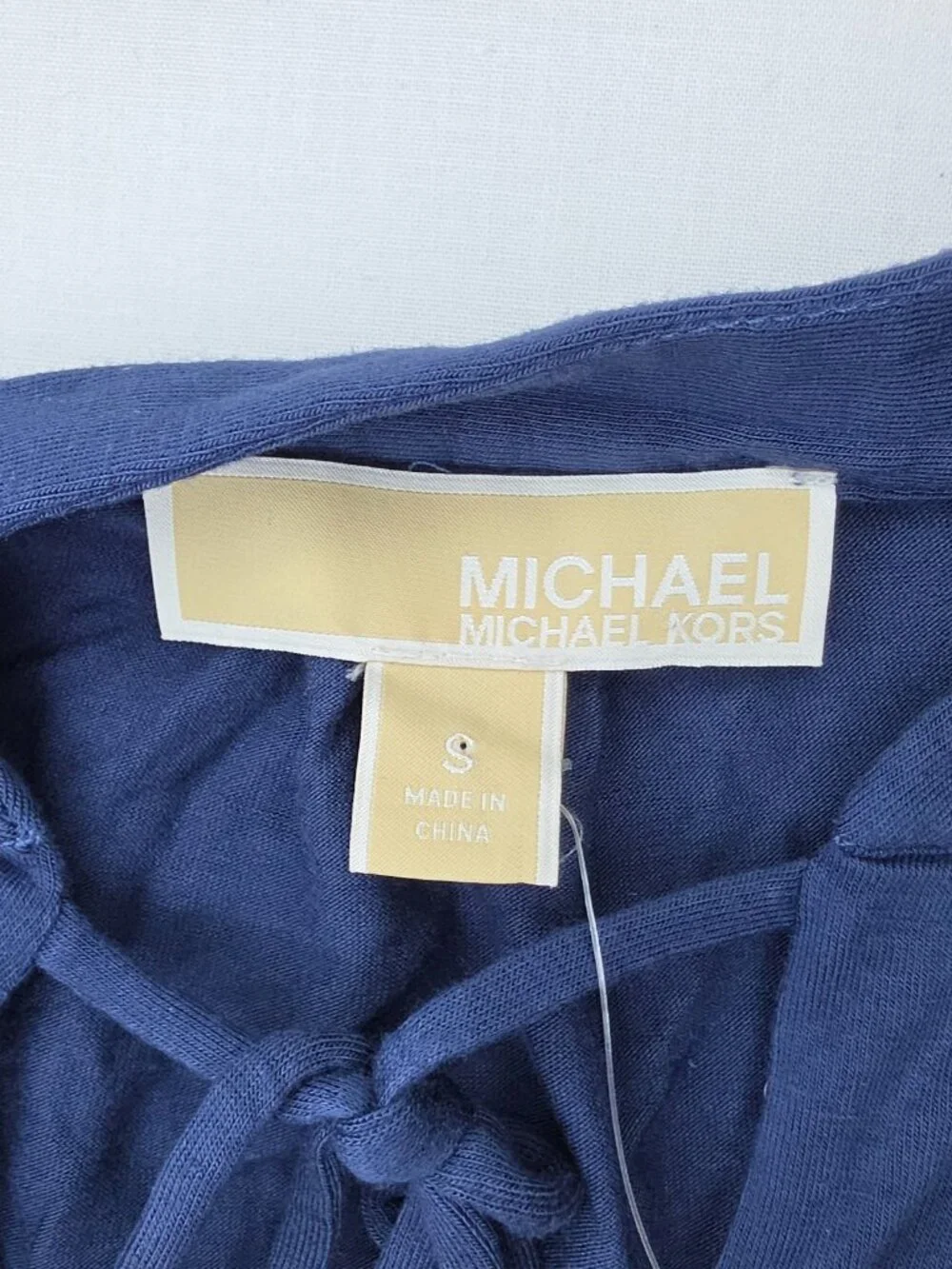 Michael Kors Button Shirt Blouse Womens Small Blue Long Sheer Flounce Sleeve Tie